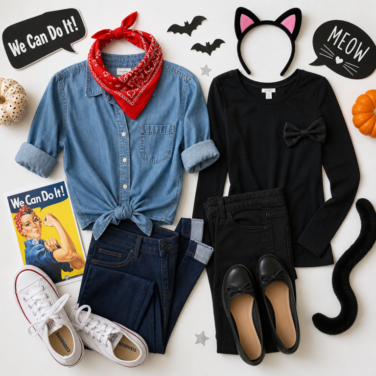 DIY Halloween costume pieces styled flat lay