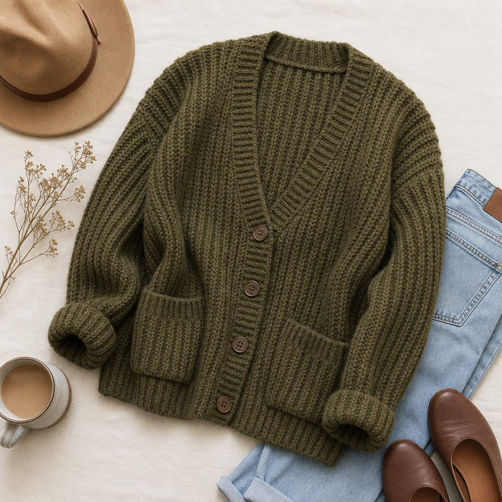 Olive chunky cardigan for fall family photos