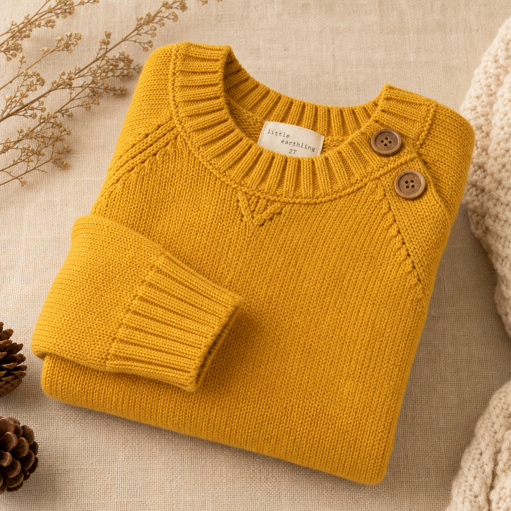 Mustard baby sweater for fall family photos
