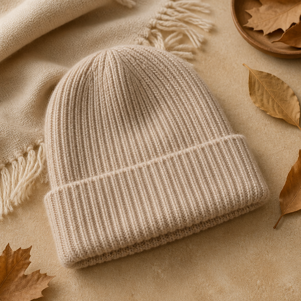 Ribbed knit beanie for fall family photos