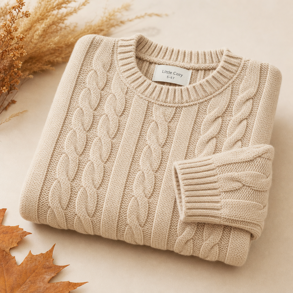 Stretchy kids cable sweater for fall family photos