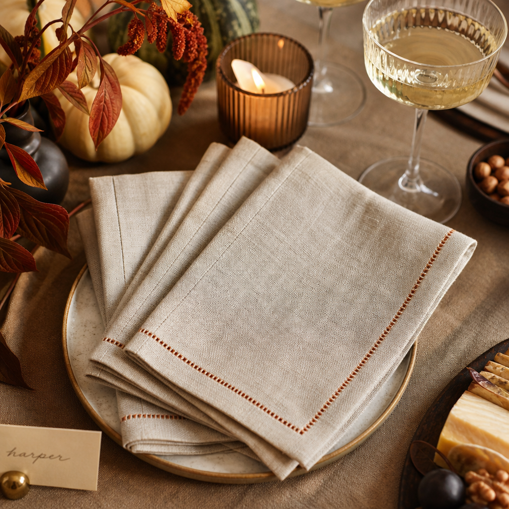 Linen cocktail napkin set styled on a table