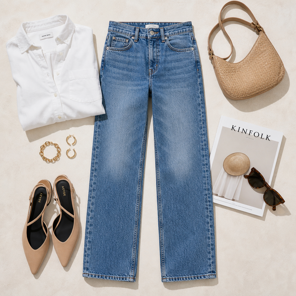 Straight-leg jeans flat lay
