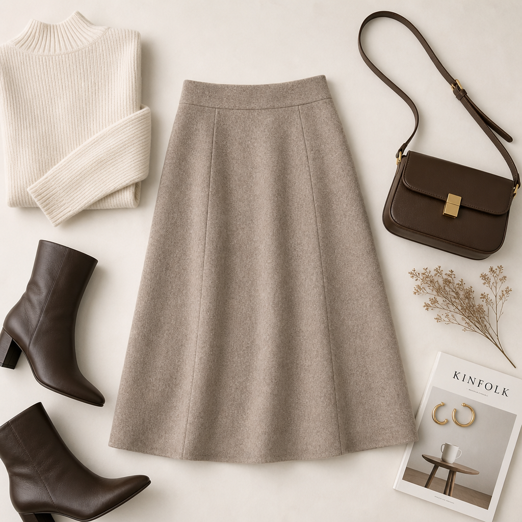 Wool-blend midi skirt flat lay