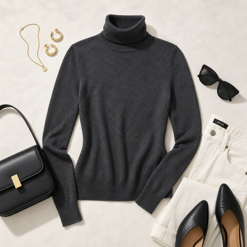 Fitted turtleneck sweater flat lay