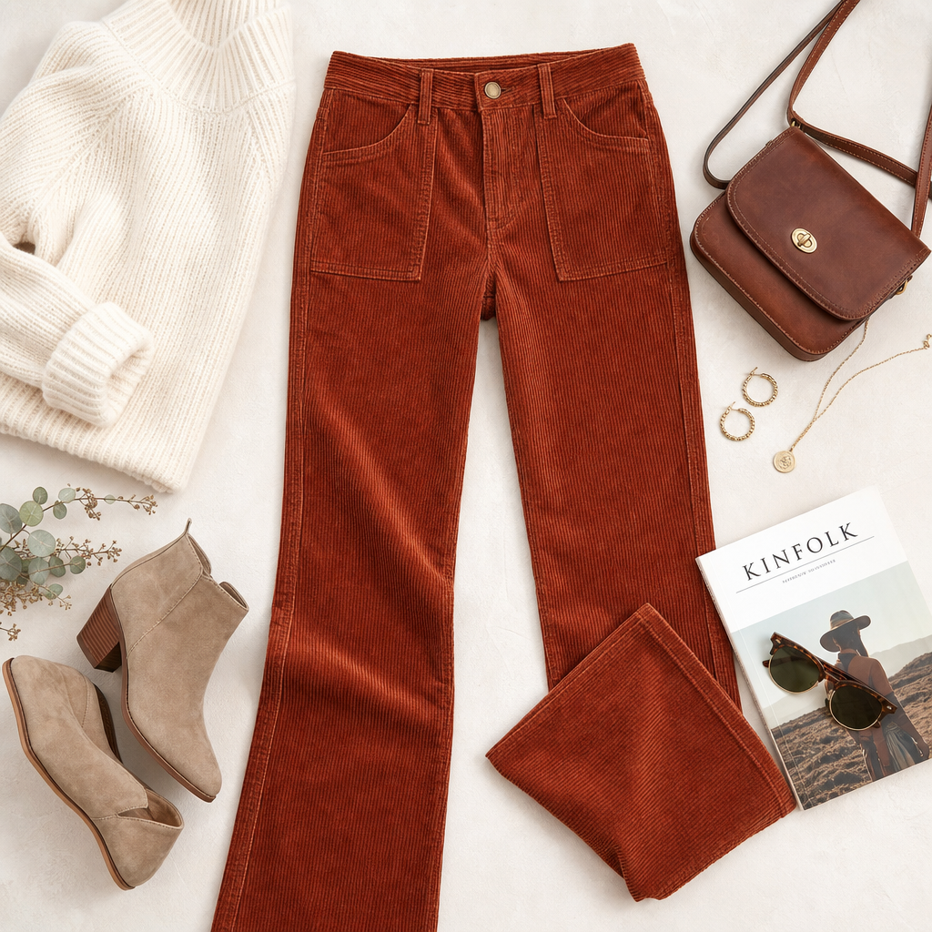 Corduroy pants flat lay