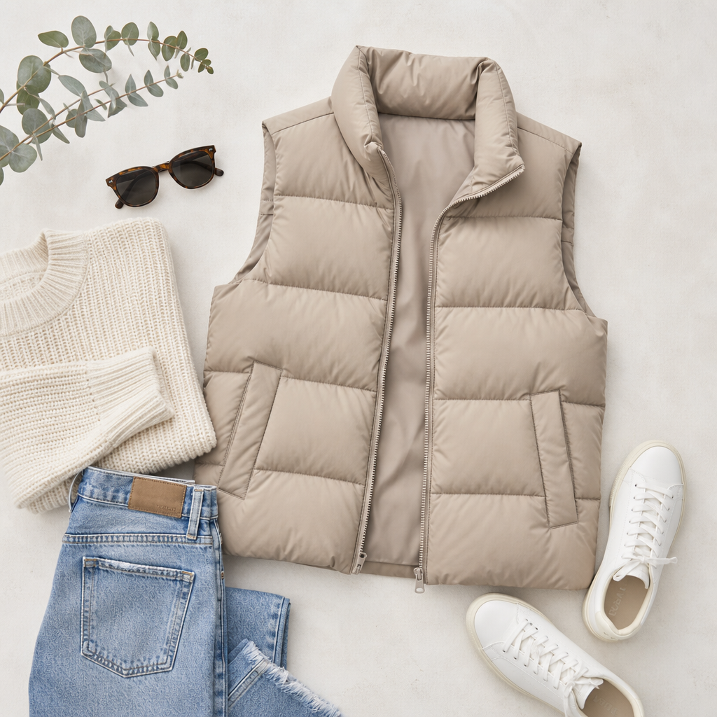 Quilted puffer vest flat lay