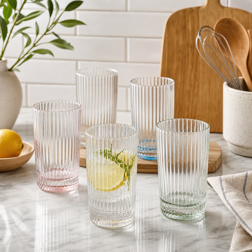 Fluted ribbed drinking glasses styled