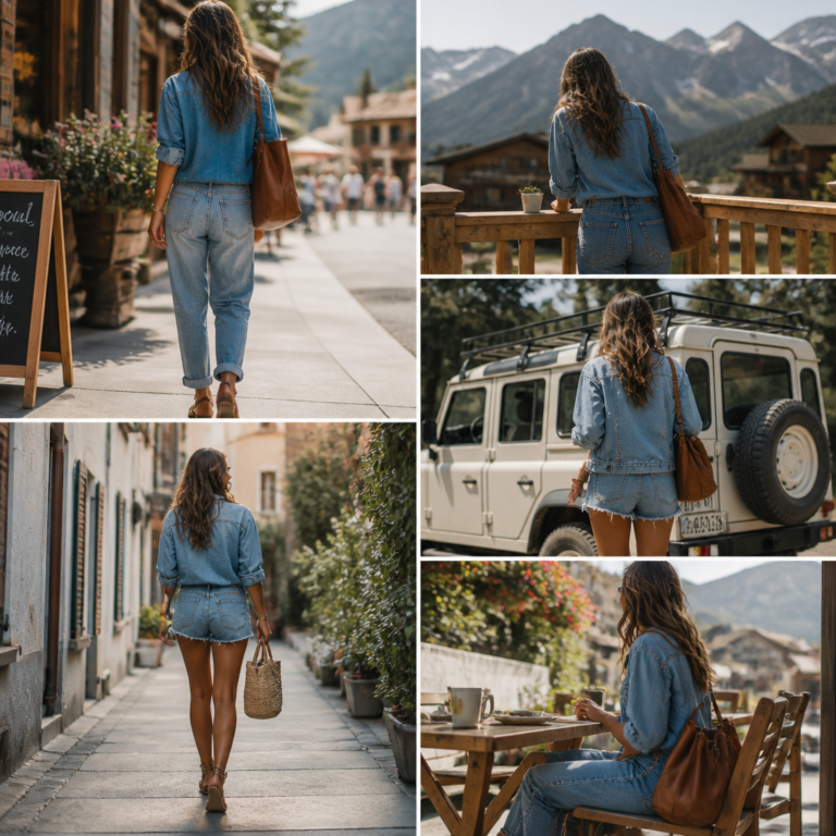 Woman styled in summer denim outfit outdoors