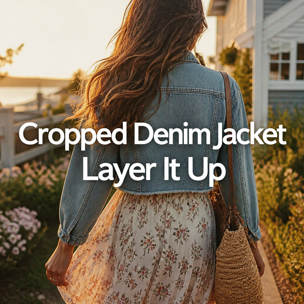 Woman wearing a cropped denim jacket