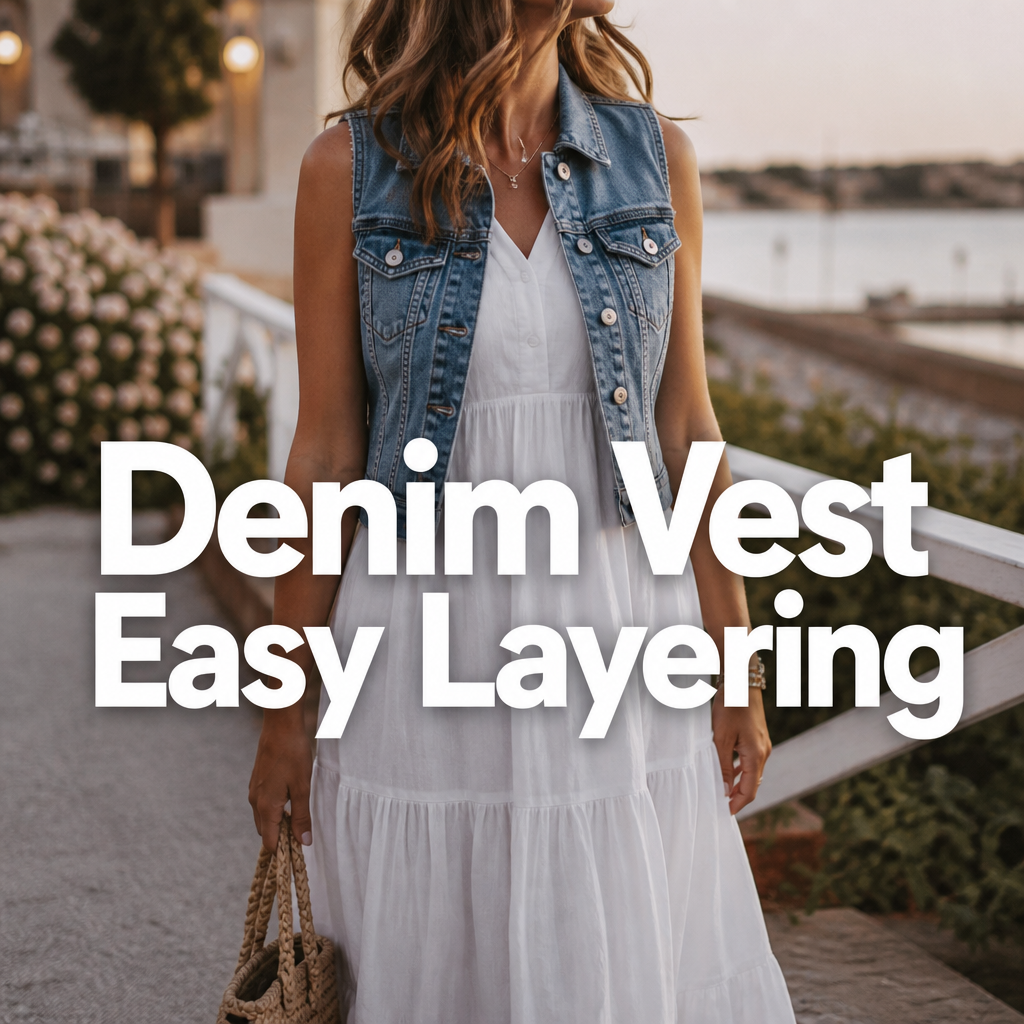 Woman wearing a denim vest