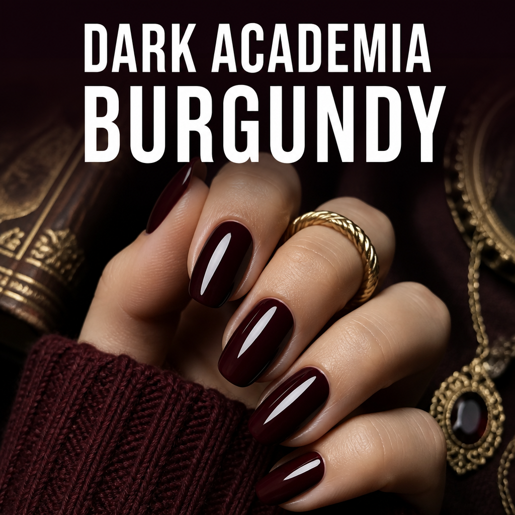 Dark academia burgundy fall nail trend