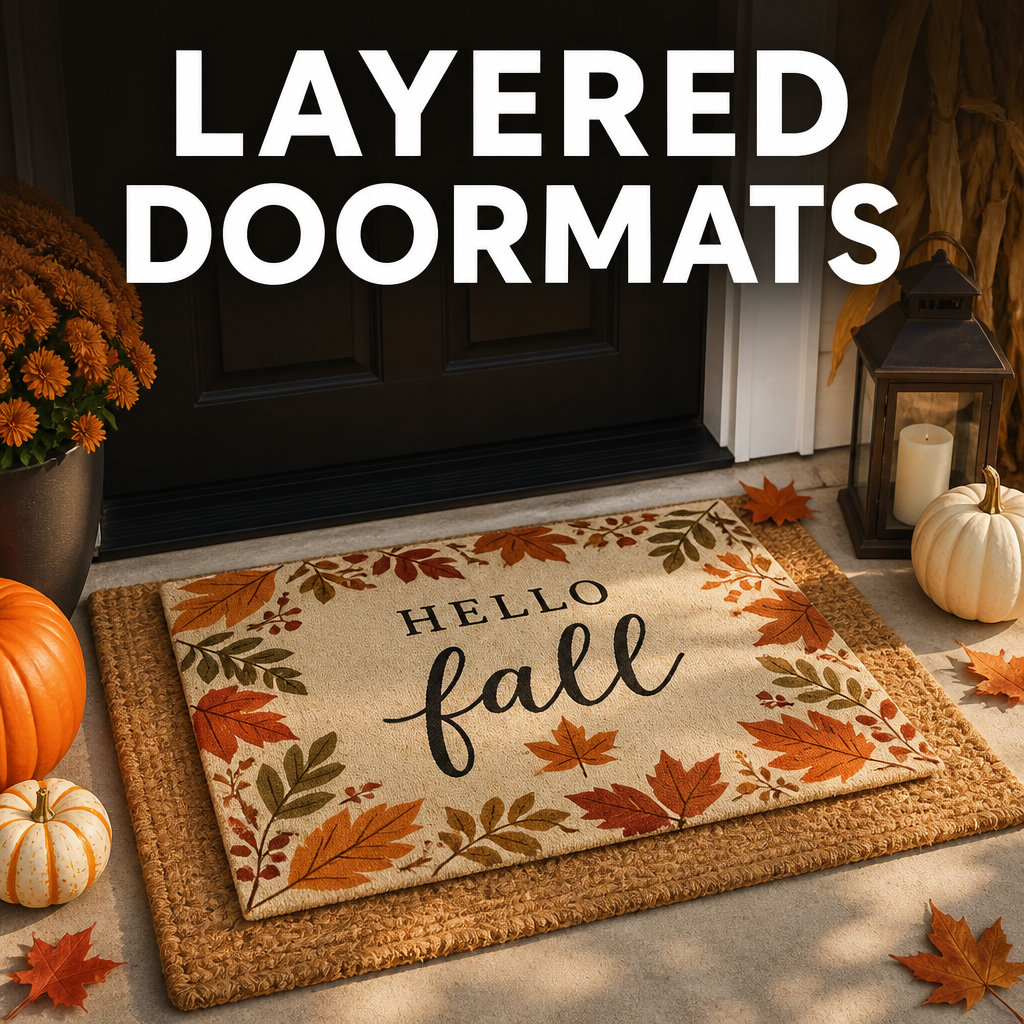 Fall front porch layered doormats