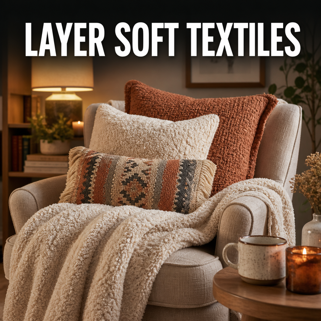 Cozy fall reading nook soft textiles