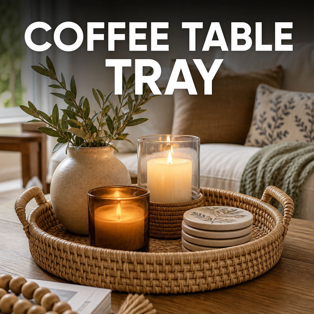 Woven coffee table tray styling