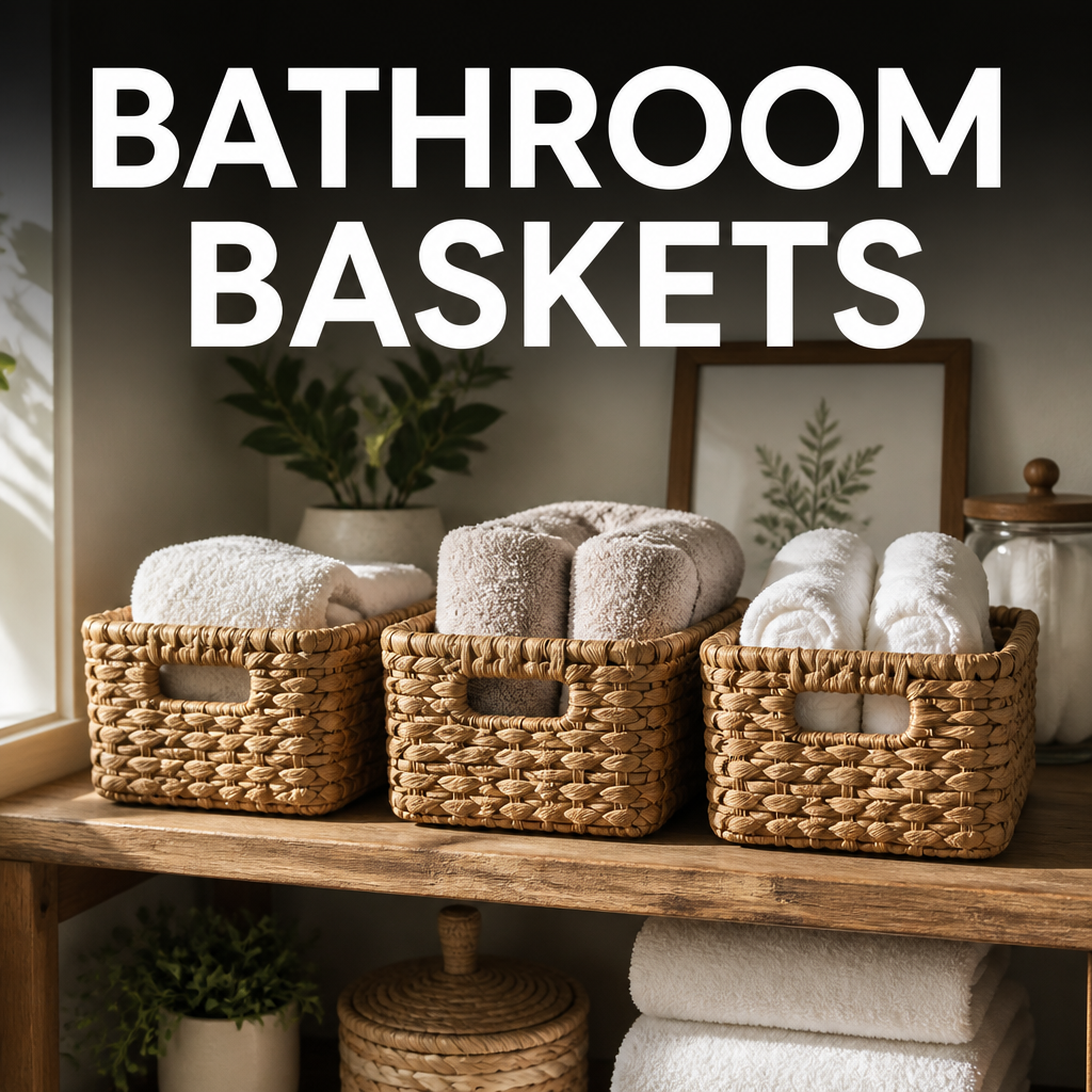 Woven bathroom storage baskets