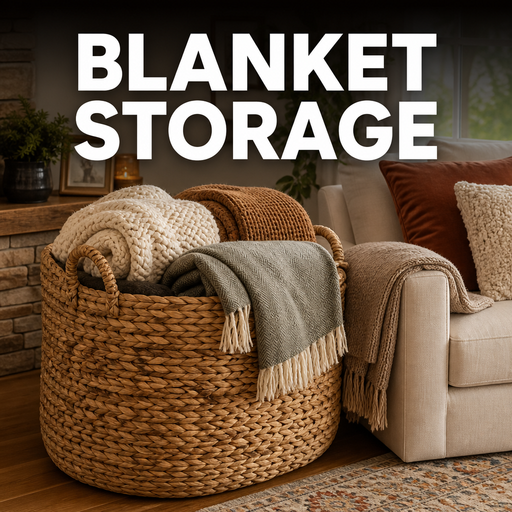 Woven blanket storage basket