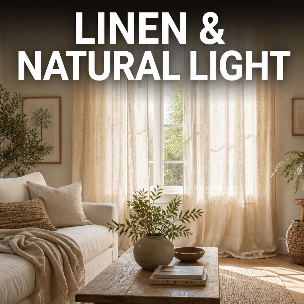 Nature-inspired living room linen curtains