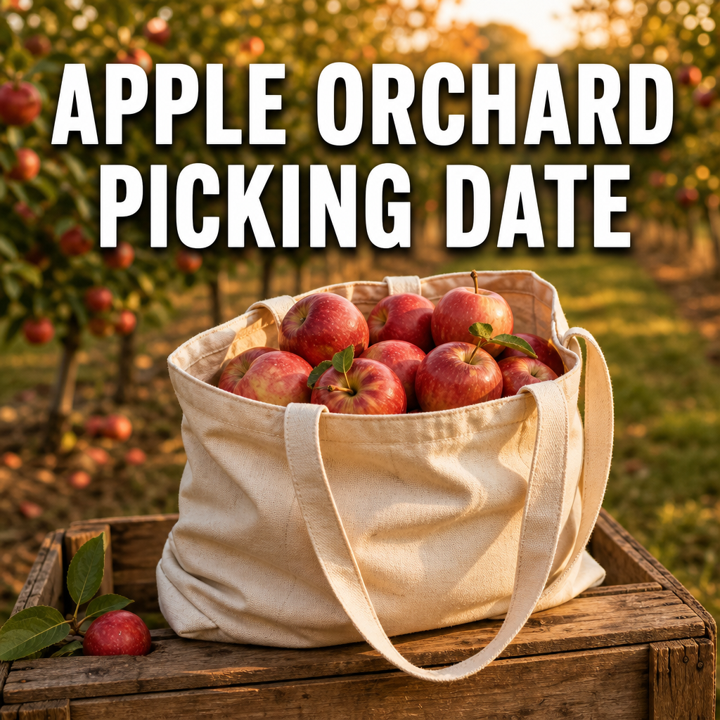 Apple orchard picking fall date night idea with canvas tote of apples
