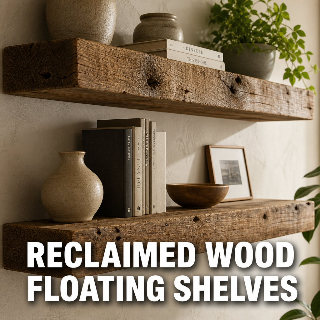 Reclaimed wood floating shelves modern rustic decor