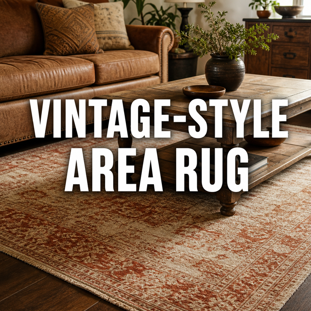Vintage style distressed area rug modern rustic living room