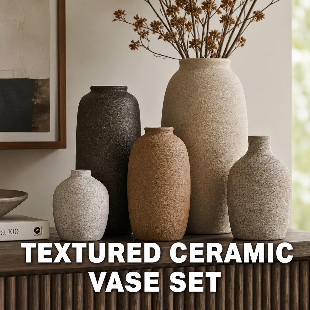 Textured ceramic vase set modern rustic decor styling