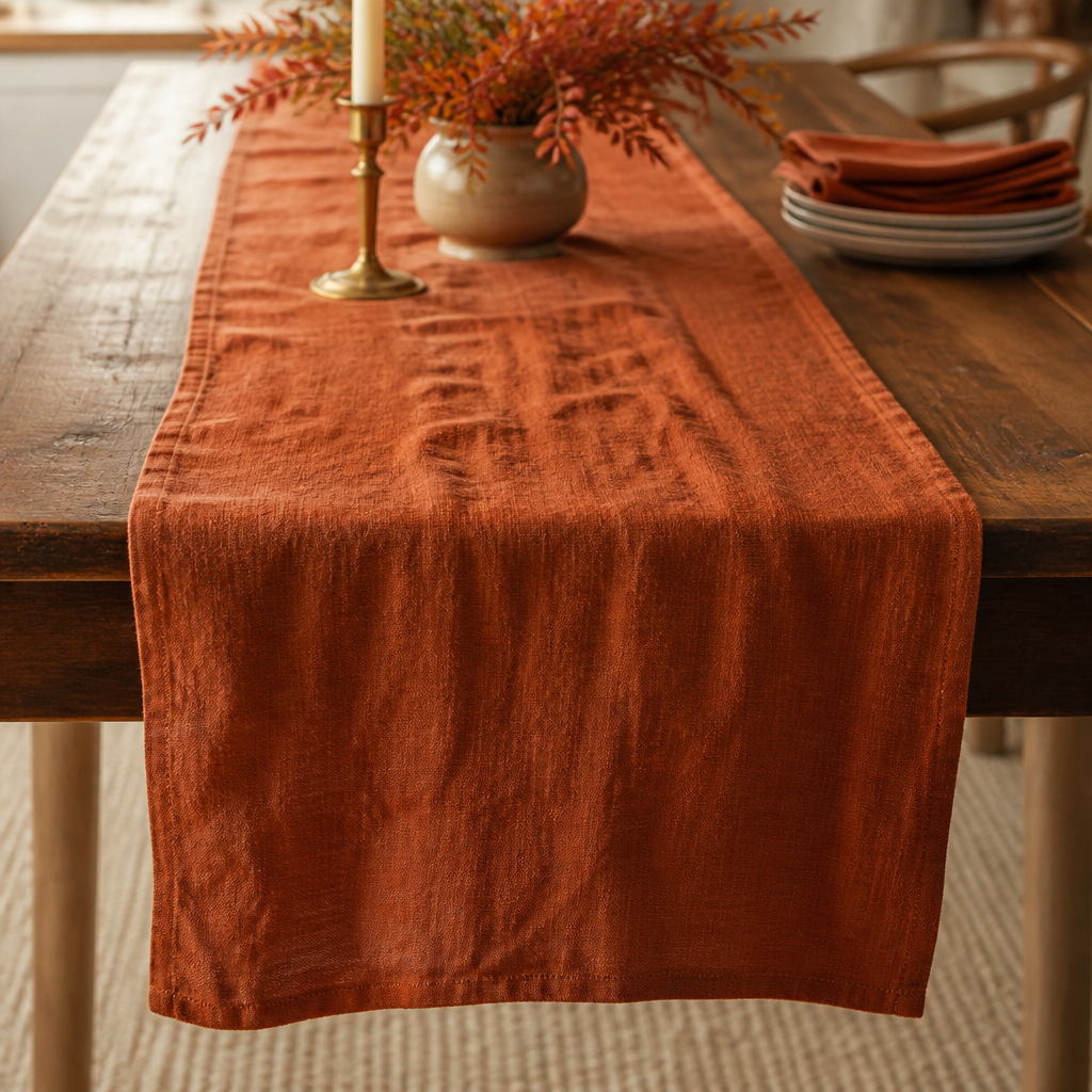 Rust linen table runner