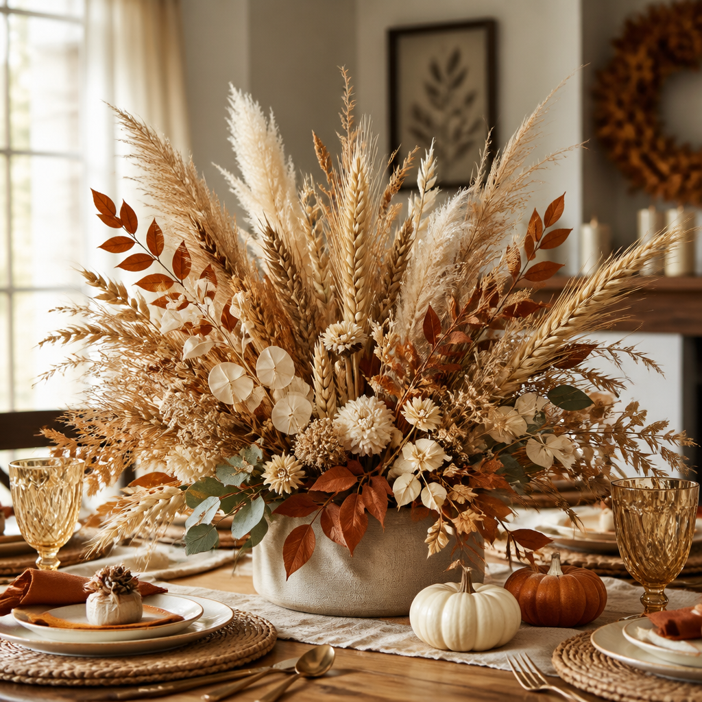 Dried floral wheat centerpiece