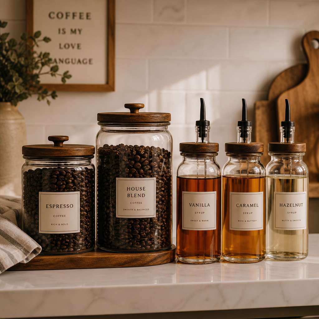Glass canisters for coffee bar