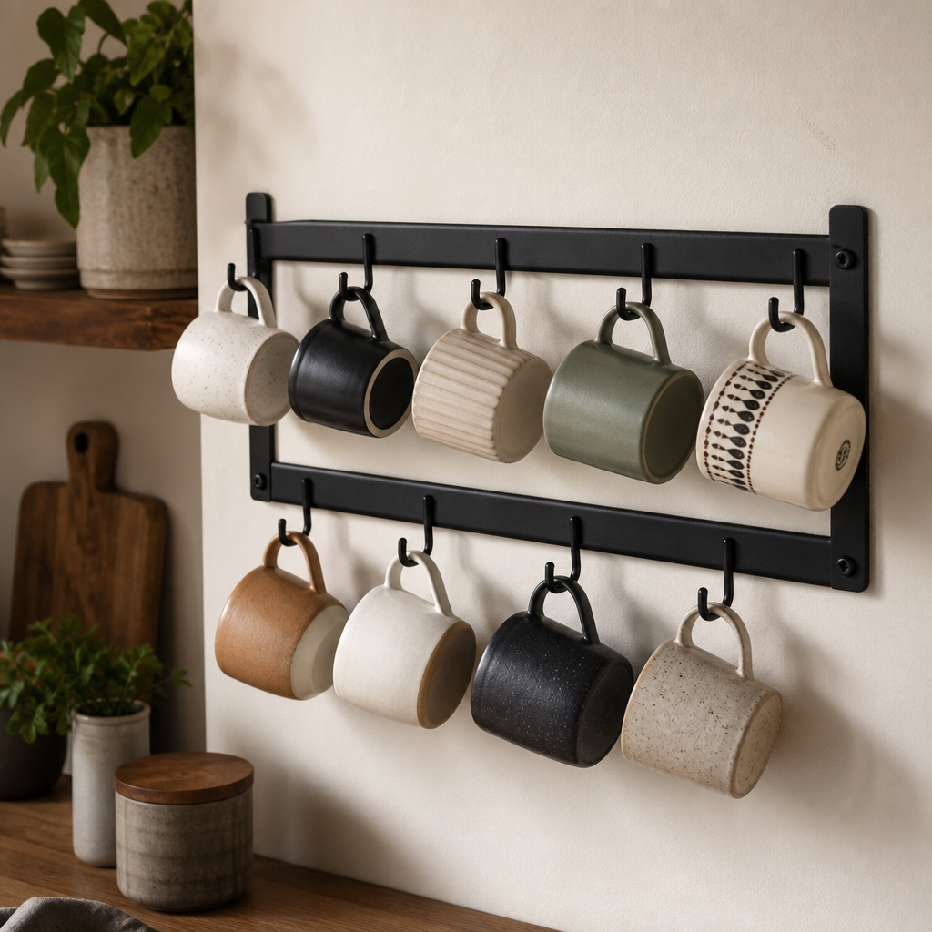 Wall mounted mug rack
