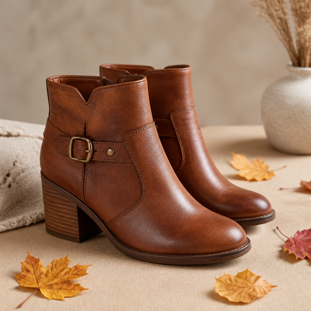 Brown leather ankle boots