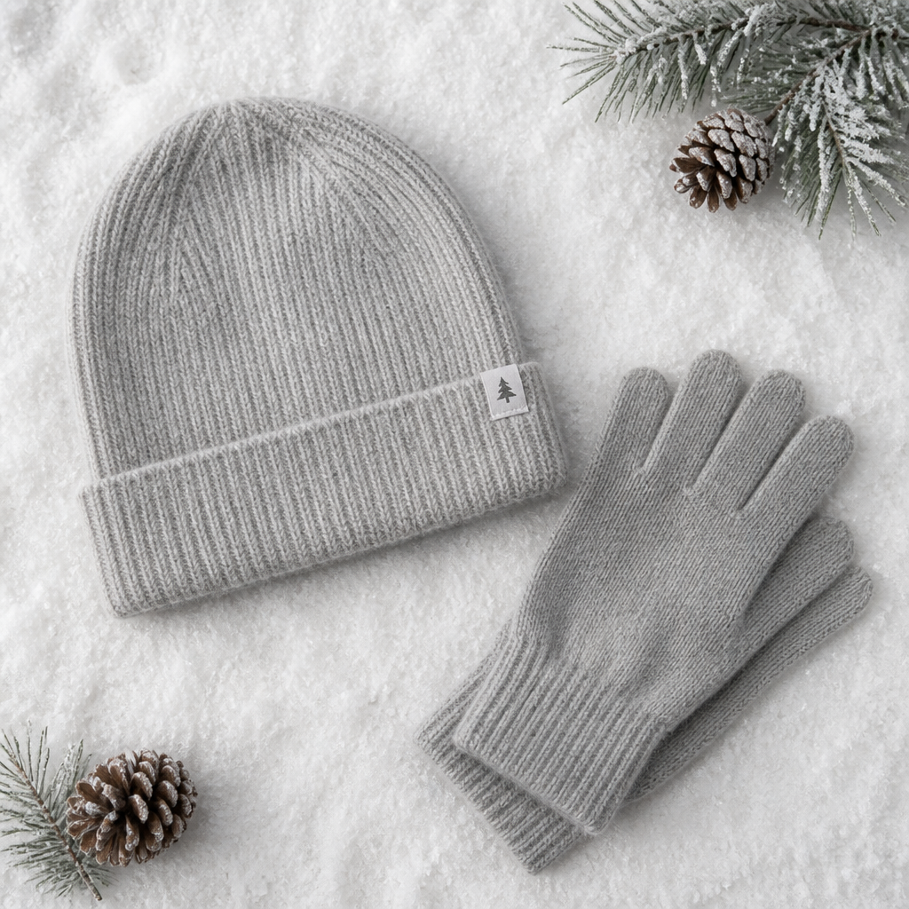 Wool beanie and glove set