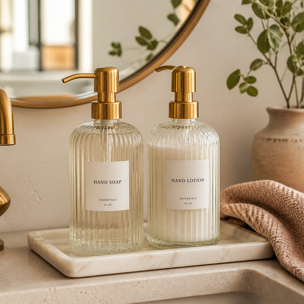 Glass soap dispenser set