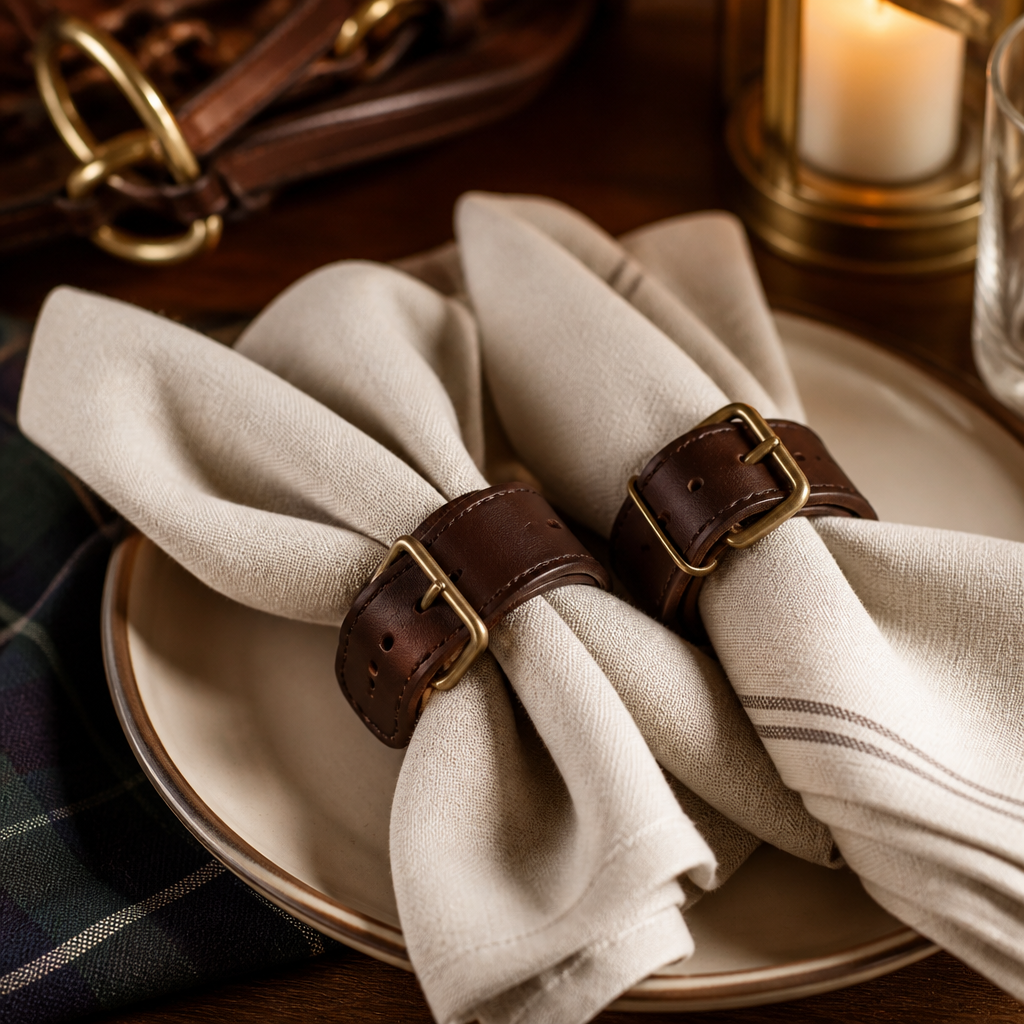 Leather wrapped napkin rings