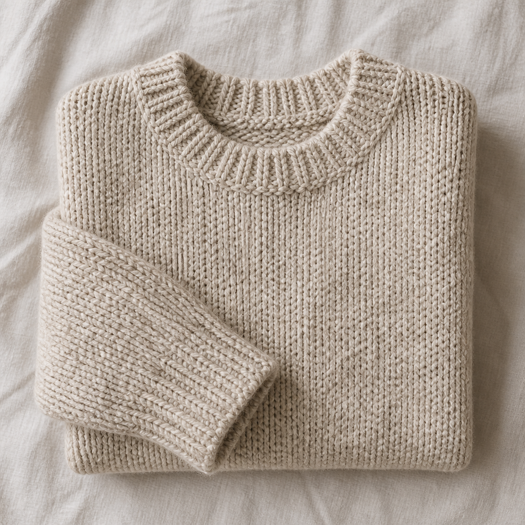Choose a chunky cotton-cashmere blend in oat, taupe, or heather gray. 