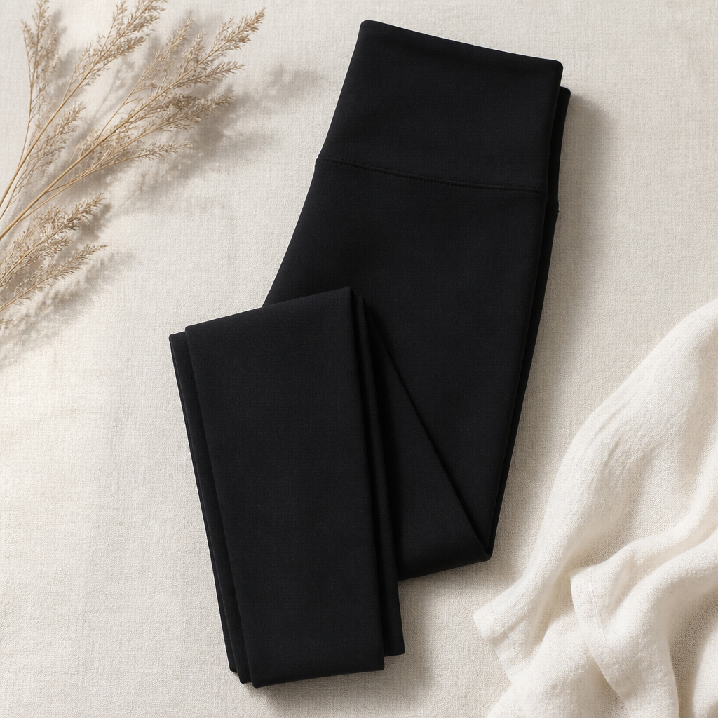 Opt for a thick, matte ponte or scuba knit that reads more “structured pant” than gym wear. A 7/8 length visually lengthens the leg and shows off ankle boots or sneakers. 