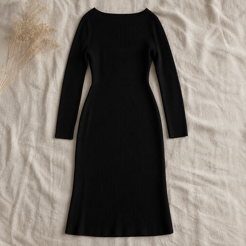 Look for a fluid knit or drapey crepe that skims, not clings. Neutral floral, soft black, or latte rib keeps it timeless.