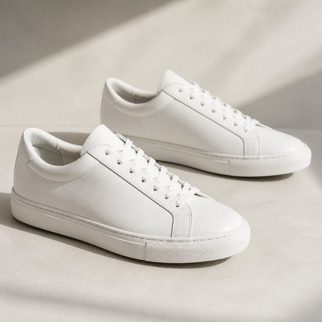 A low-profile sole keeps proportions balanced with dresses or wide-leg denim; minimal branding feels elevated, not gym class.