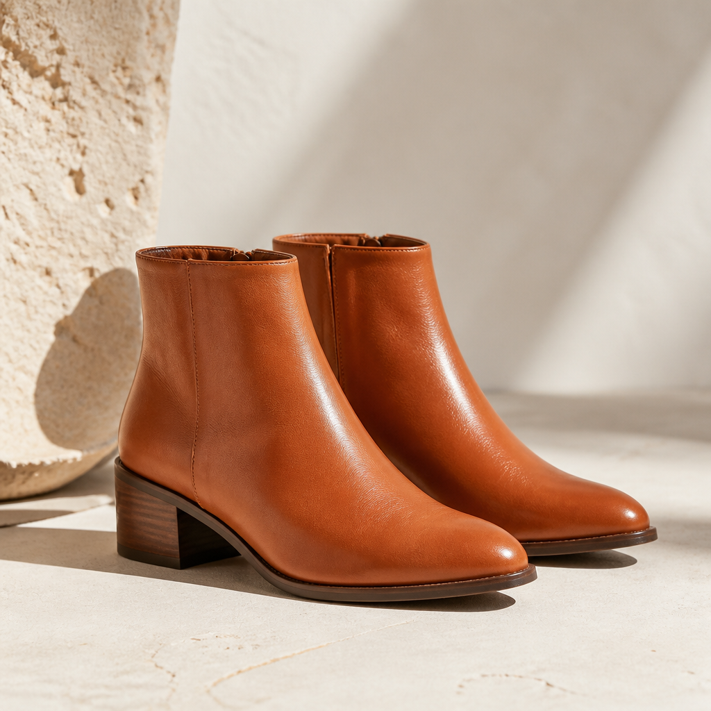A sleek almond toe elongates; stacked 2-inch heel adds lift without wobble. Opt for weather-safe leather or suede in rich cognac or black. 