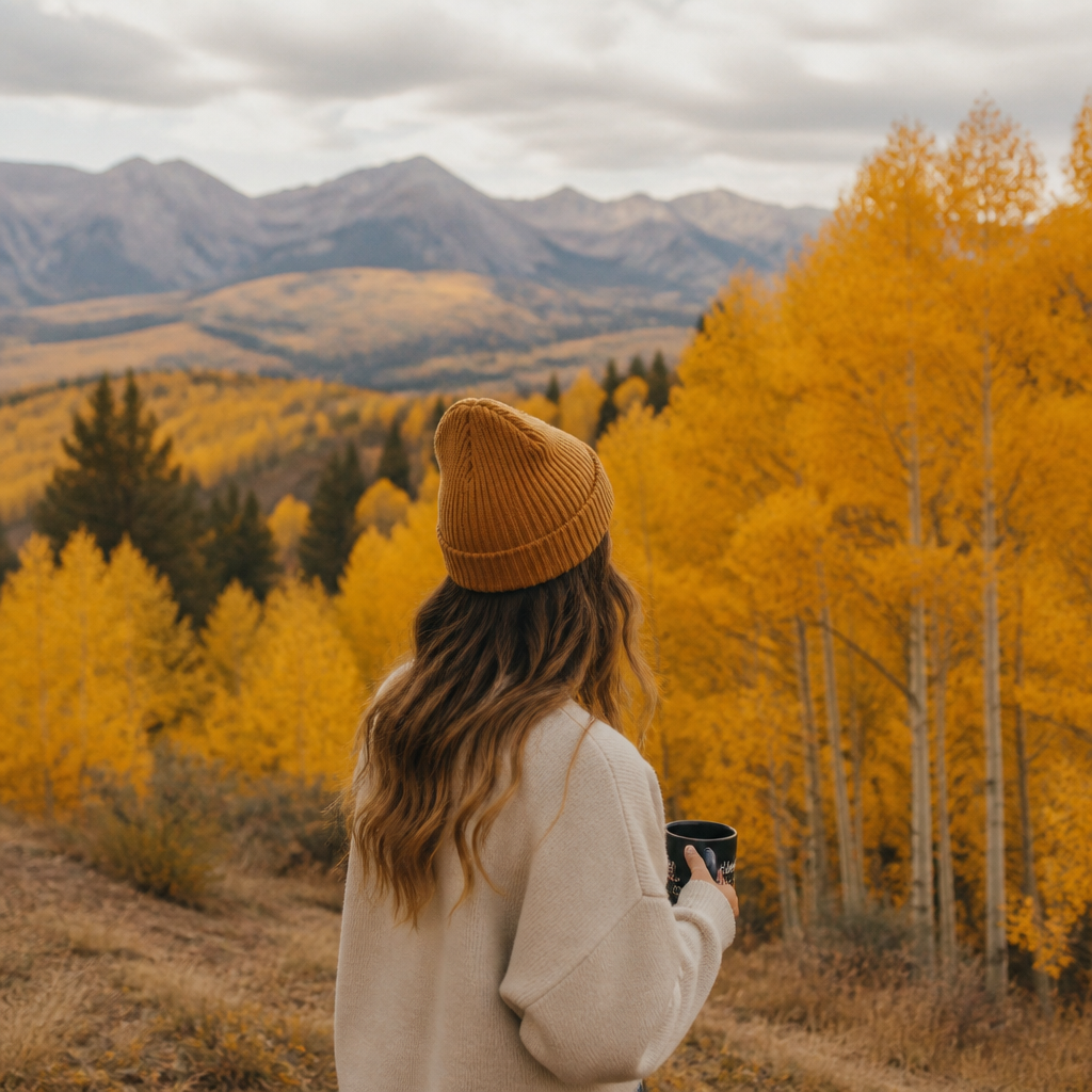 Person wearing a ribbed knit beanie outdoors for fall family photos