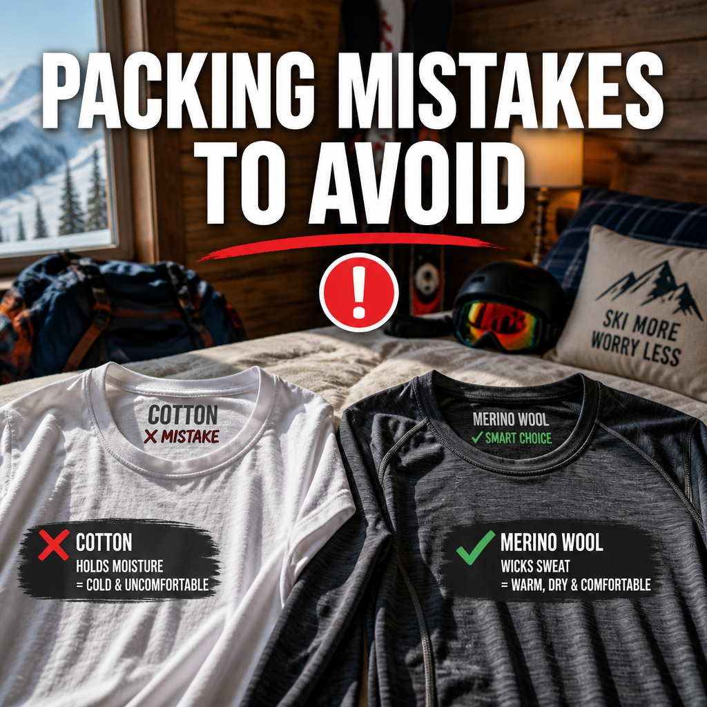 Pinterest pin graphic showing ski trip packing mistakes to avoid