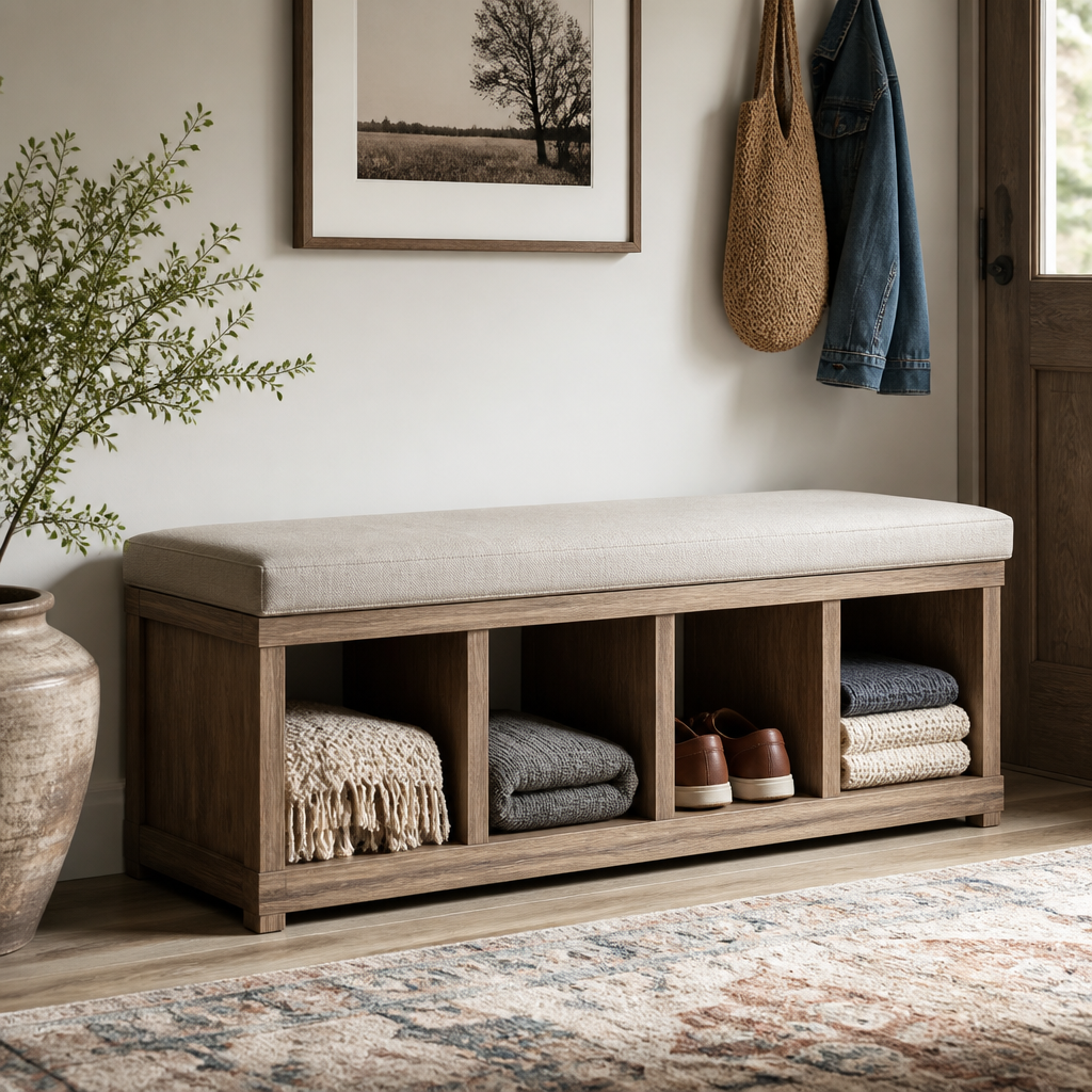 Storage bench with cubbies