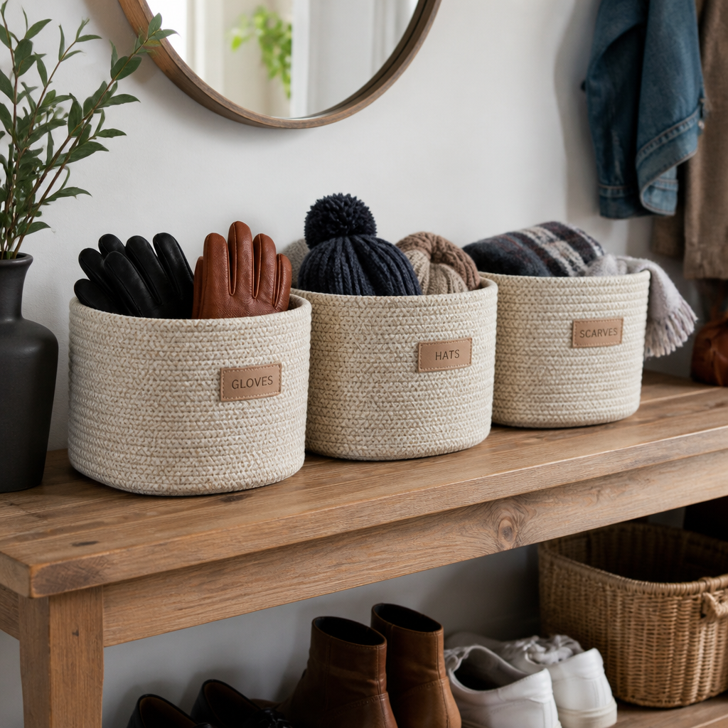Labeled storage baskets