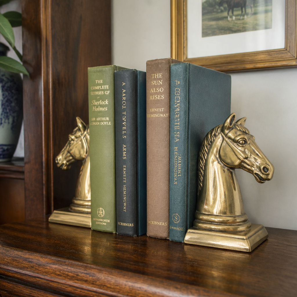 Brass horse head bookends