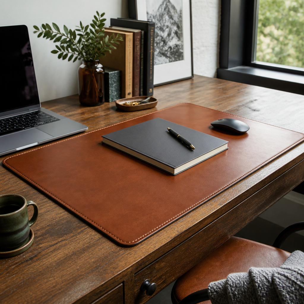 Cognac leather desk pad