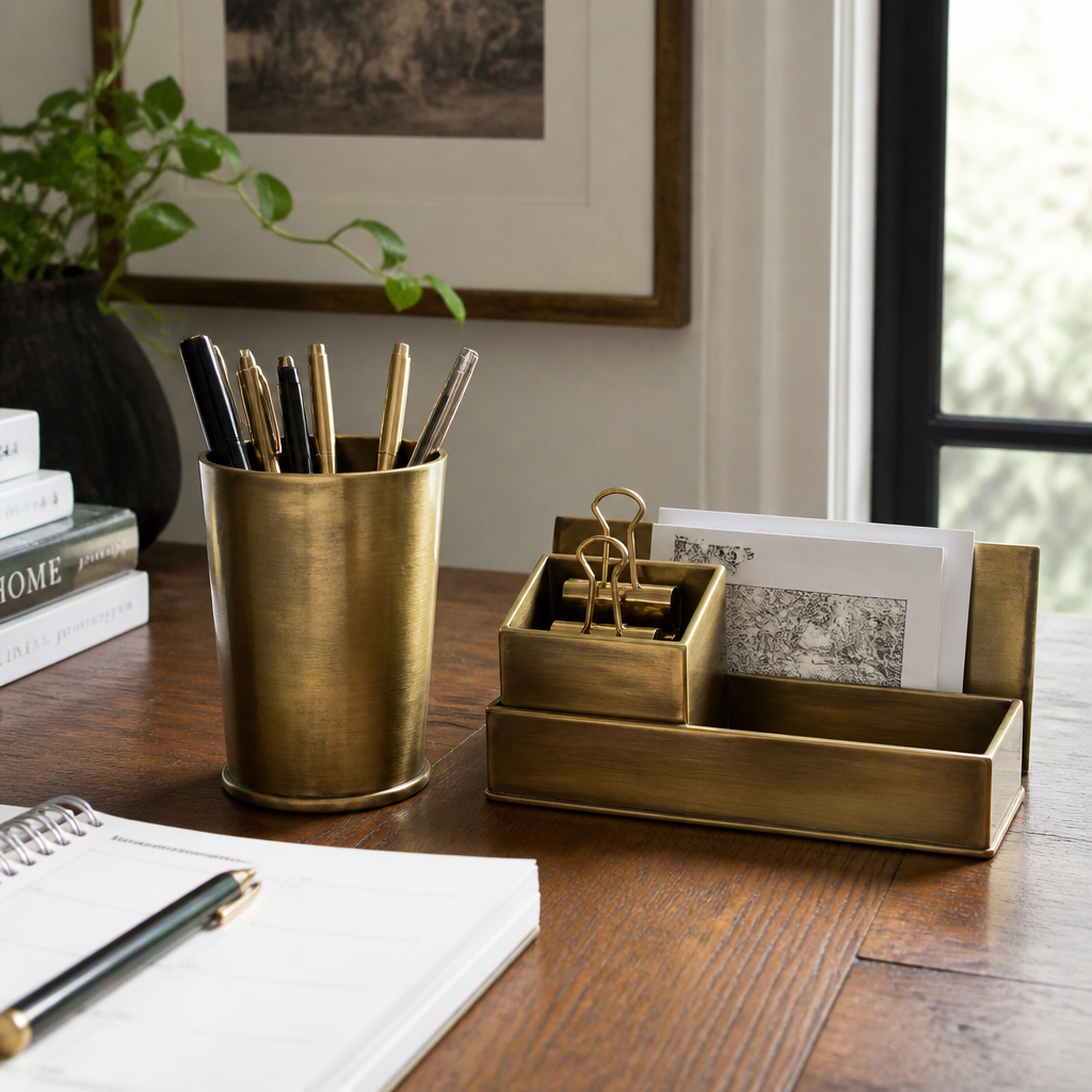 Brass desk organizer set