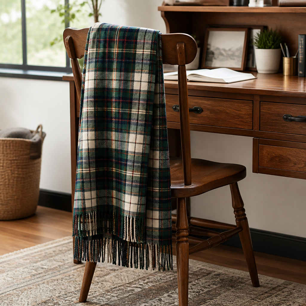 Tartan throw on desk chair