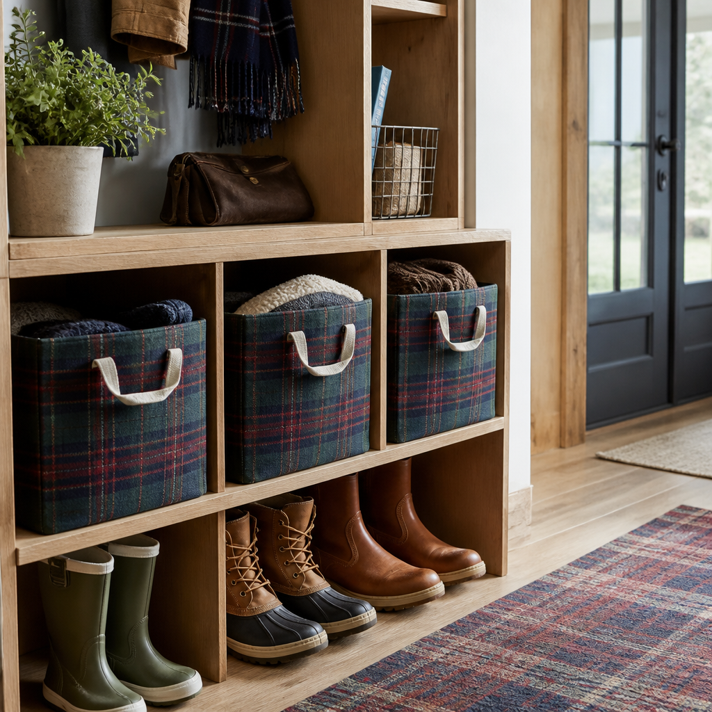 Plaid tartan storage bins