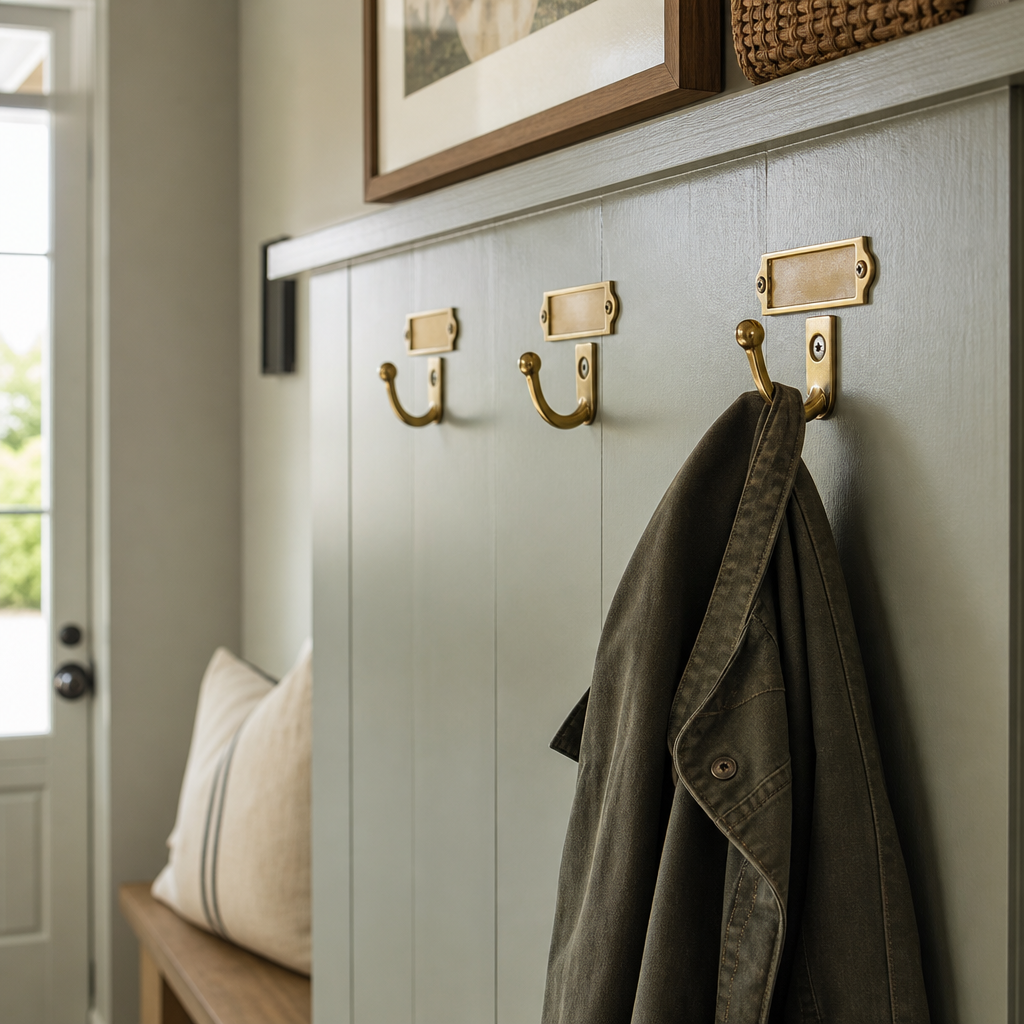 Brass coat hooks with nameplate