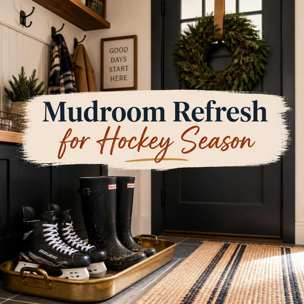 Mudroom Refresh for Hockey Season Pinterest pin